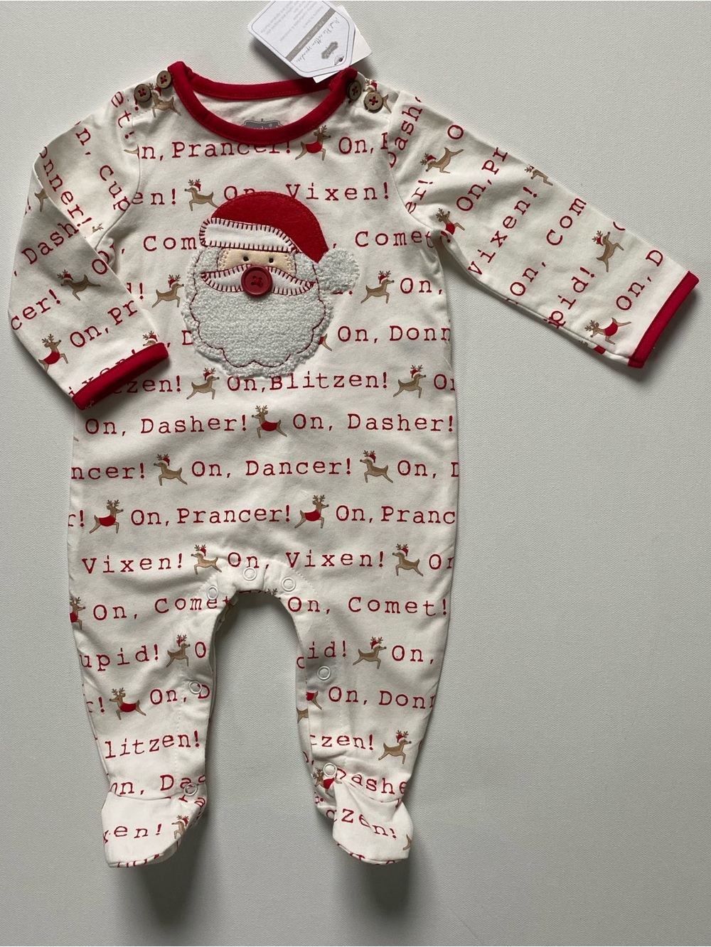 Santa Christmas Outfit O 3 Months NWT Mud Pie Reindeer Names Baby New Ivory Red